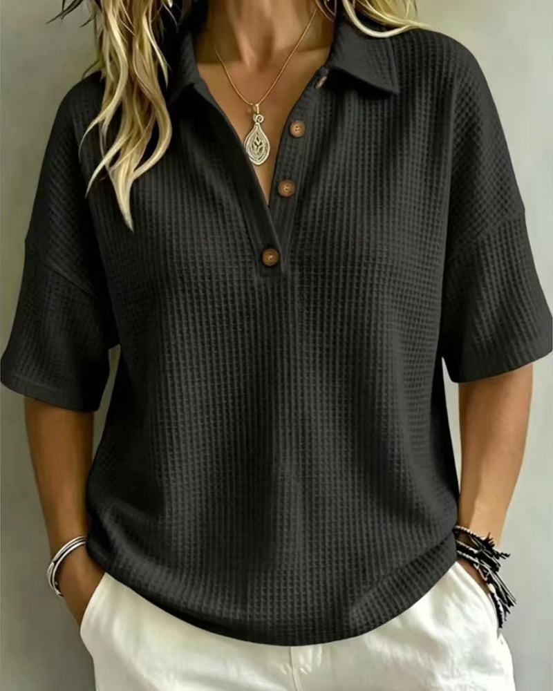 Maddison Waffle Polo Top