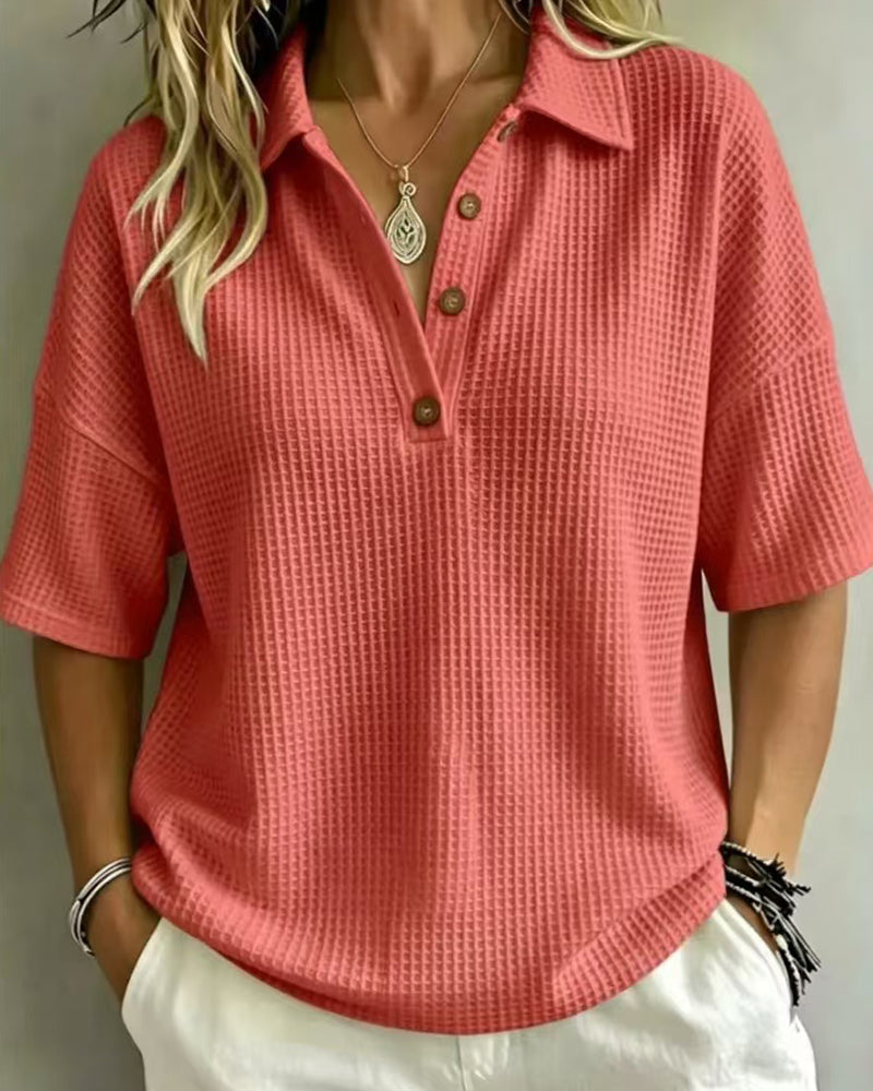 Maddison Waffle Polo Top