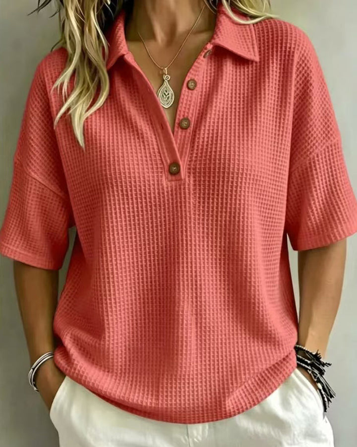 Maddison Waffle Polo Top