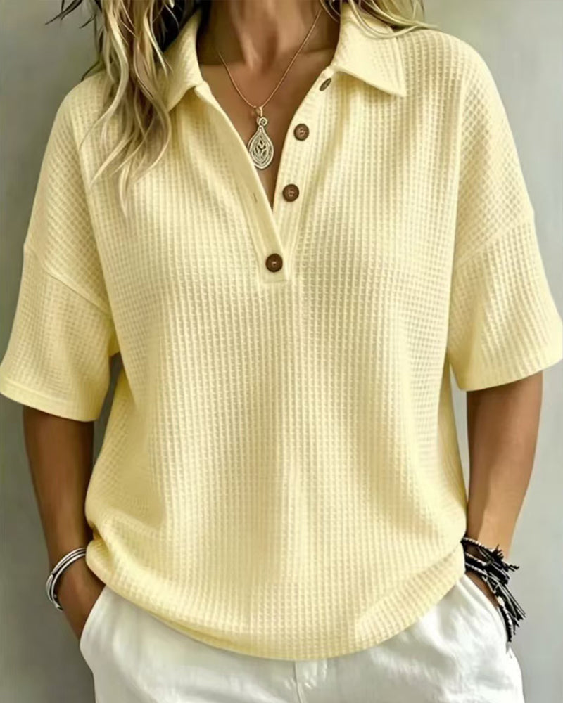 Maddison Waffle Polo Top