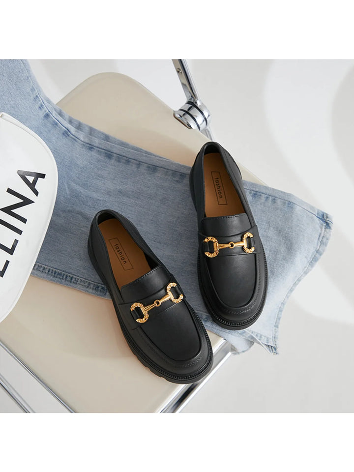Poppy™ | Gold Buckle Round Toe Flat Loafers