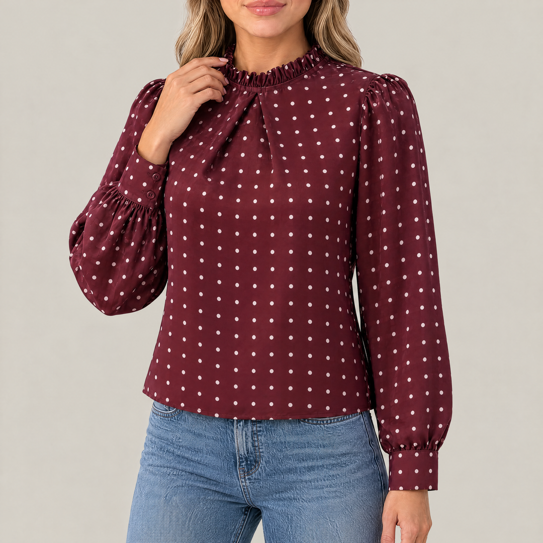 Mia Polka Dot Blouse with Ruffle Detail