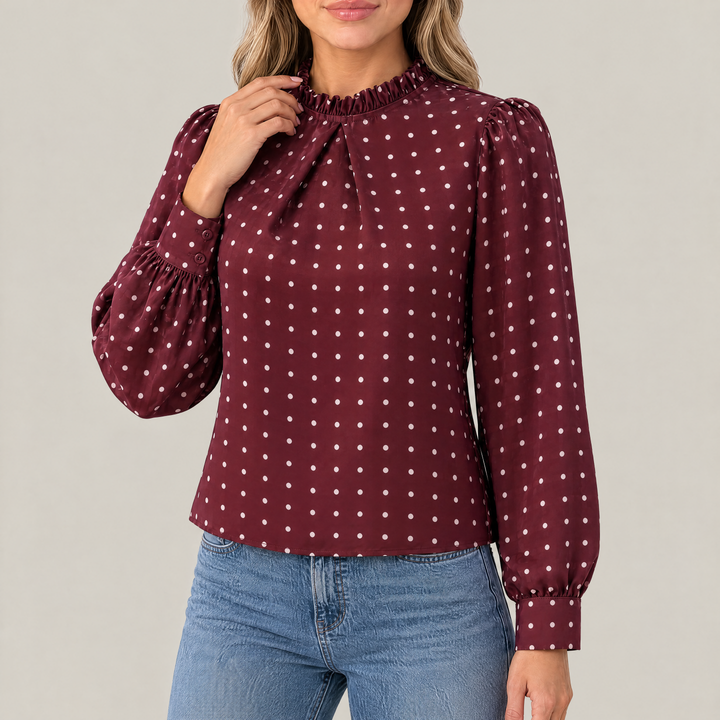 Mia Polka Dot Blouse with Ruffle Detail