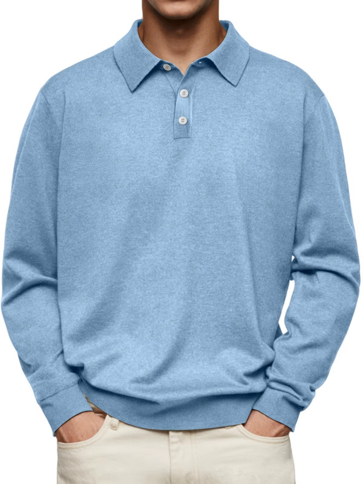 Men’s Patterned-Collar Long-Sleeve Polo Shirt