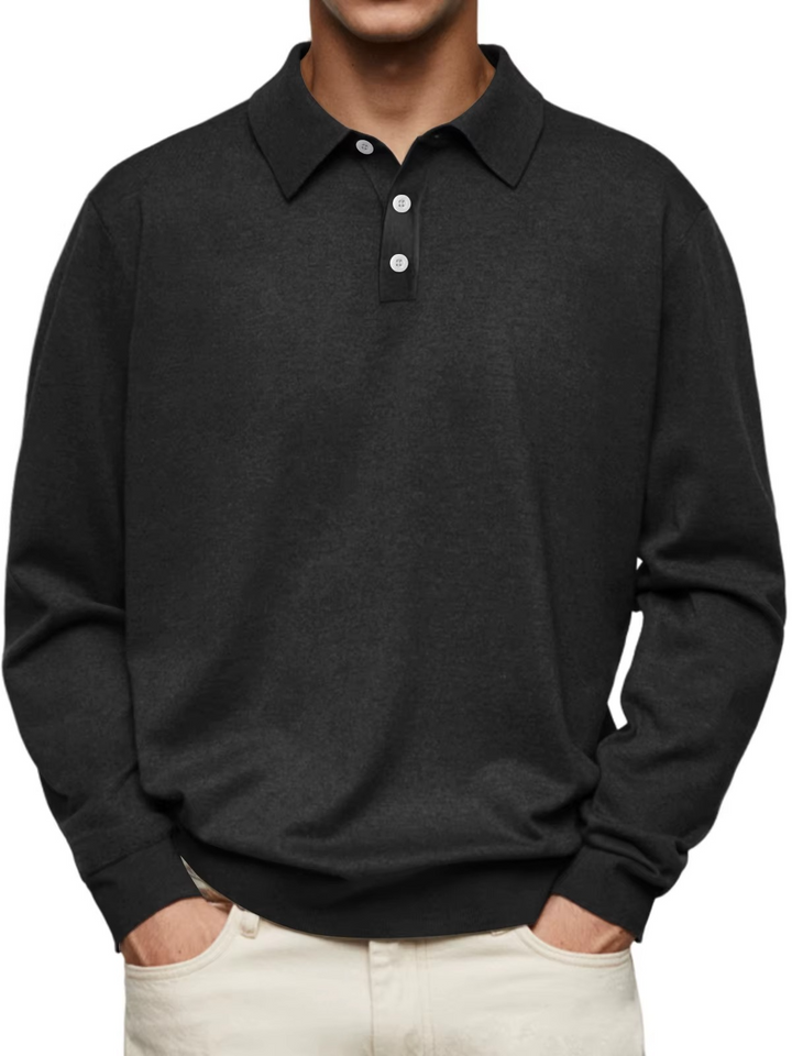 Men’s Patterned-Collar Long-Sleeve Polo Shirt