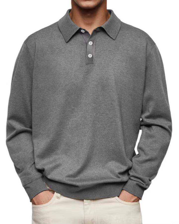 Men’s Patterned-Collar Long-Sleeve Polo Shirt