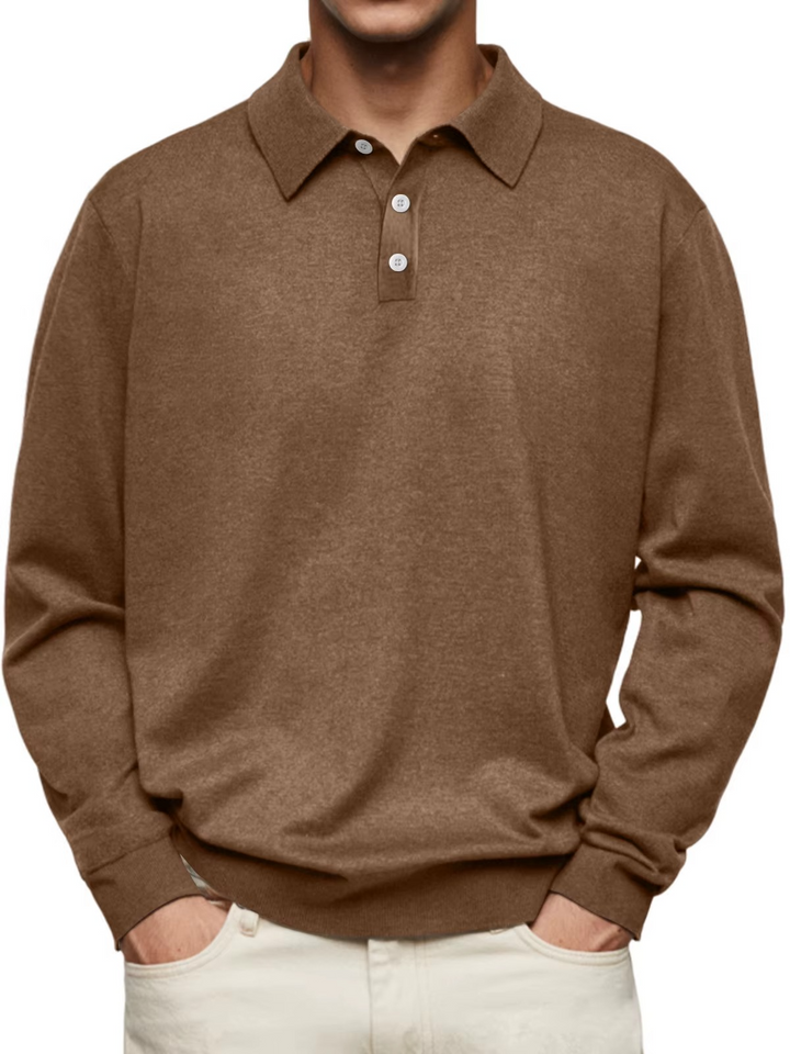 Men’s Patterned-Collar Long-Sleeve Polo Shirt