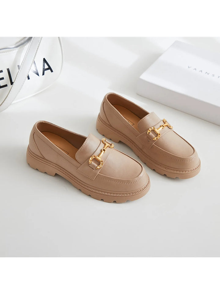 Poppy™ | Gold Buckle Round Toe Flat Loafers
