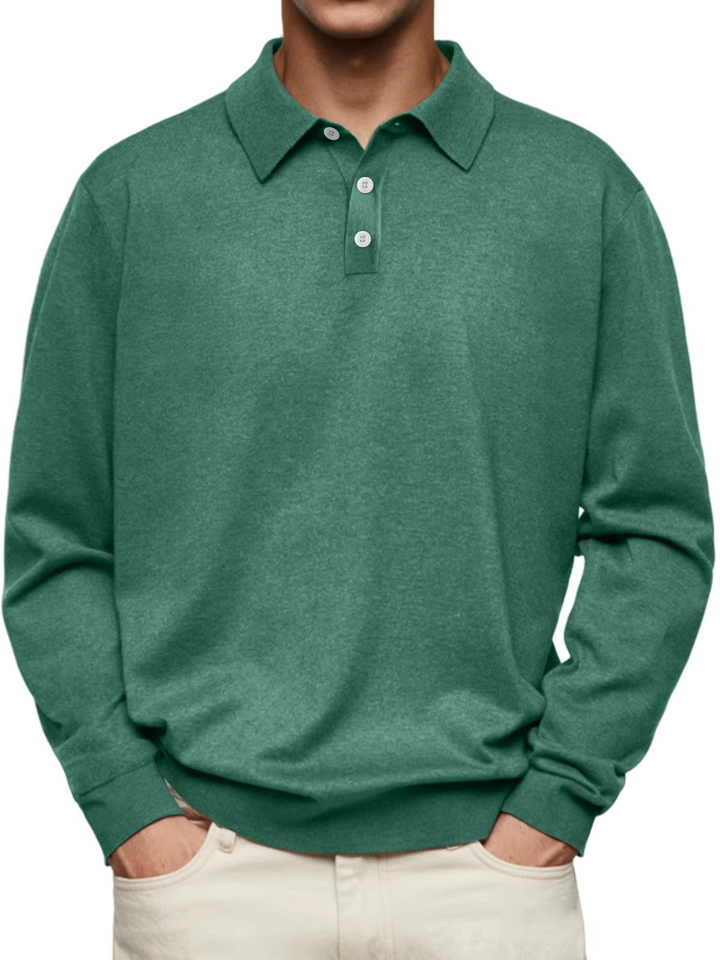 Men’s Patterned-Collar Long-Sleeve Polo Shirt
