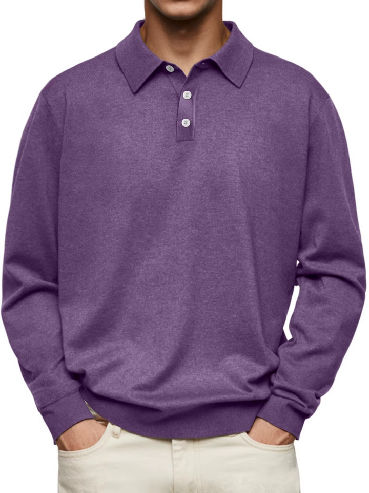 Men’s Patterned-Collar Long-Sleeve Polo Shirt