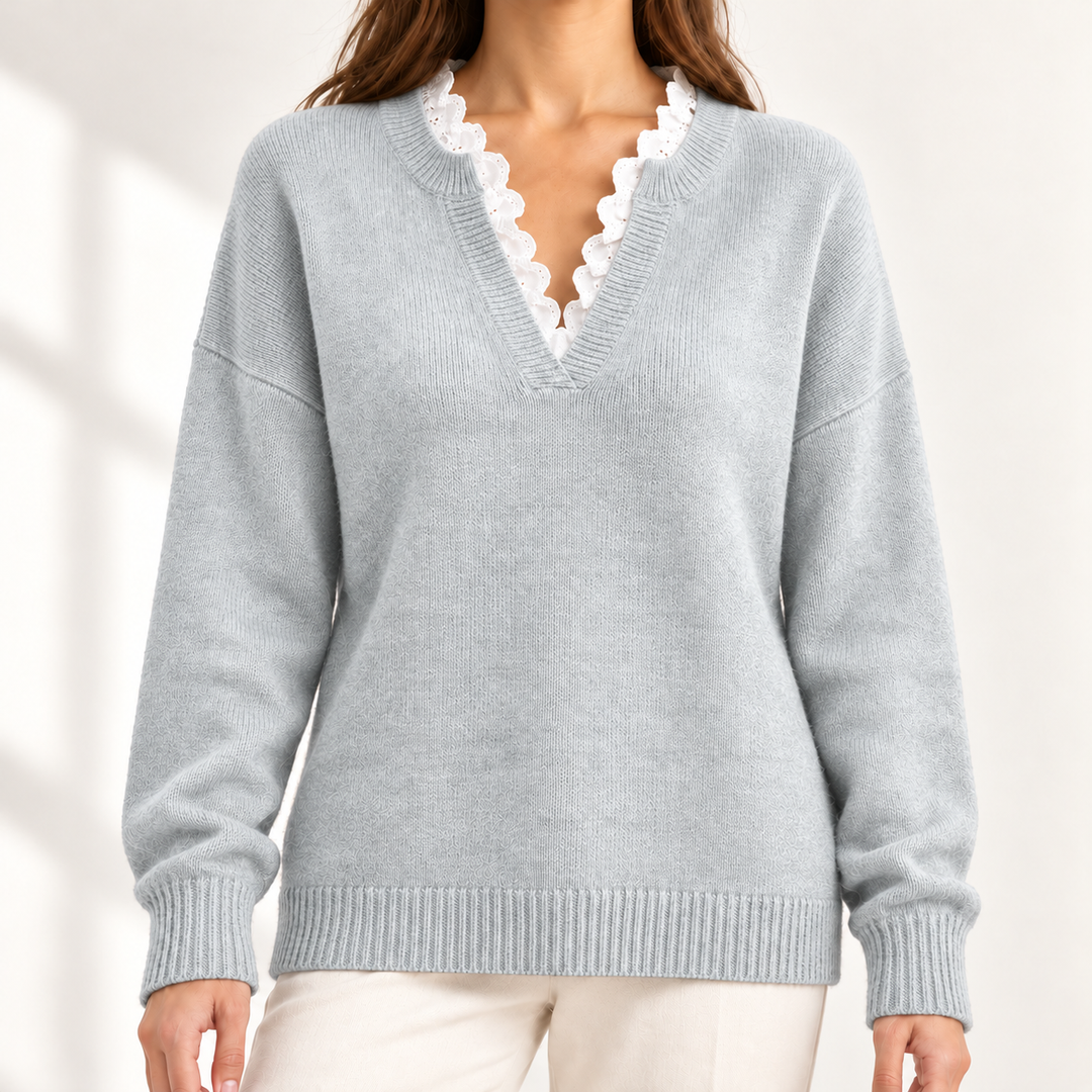 Lenora Lace-Trim V-Neck Jumper