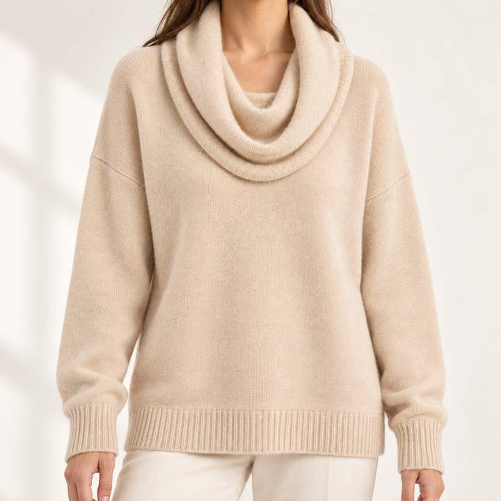 Aveline Draped Cowl-Neck Knit Jumper