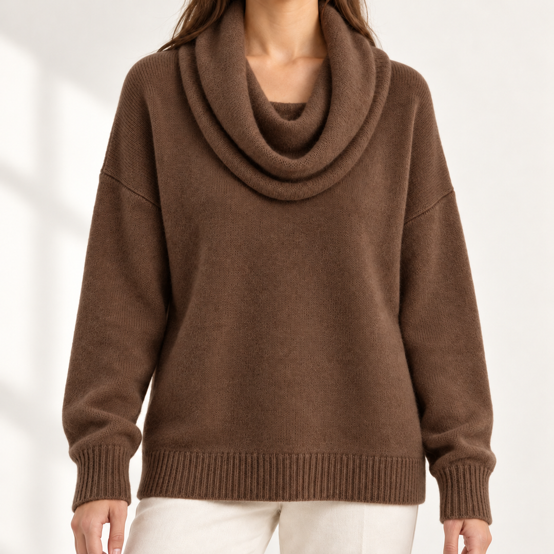 Aveline Draped Cowl-Neck Knit Jumper