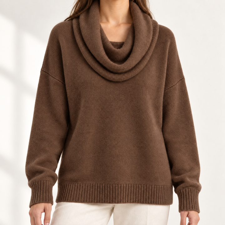 Aveline Draped Cowl-Neck Knit Jumper