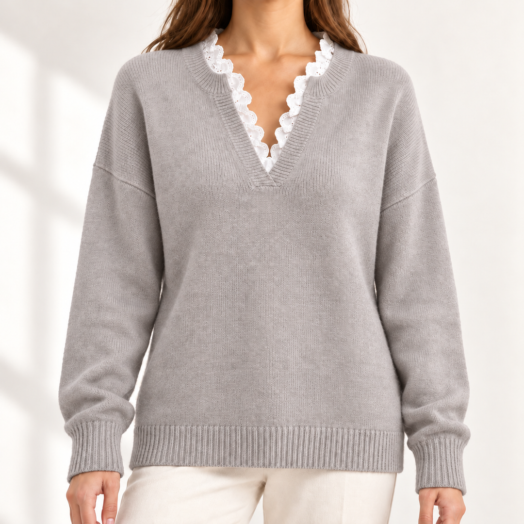 Lenora Lace-Trim V-Neck Jumper