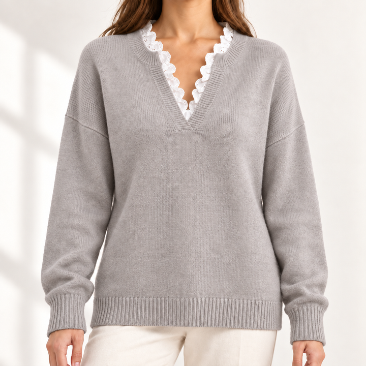 Lenora Lace-Trim V-Neck Jumper