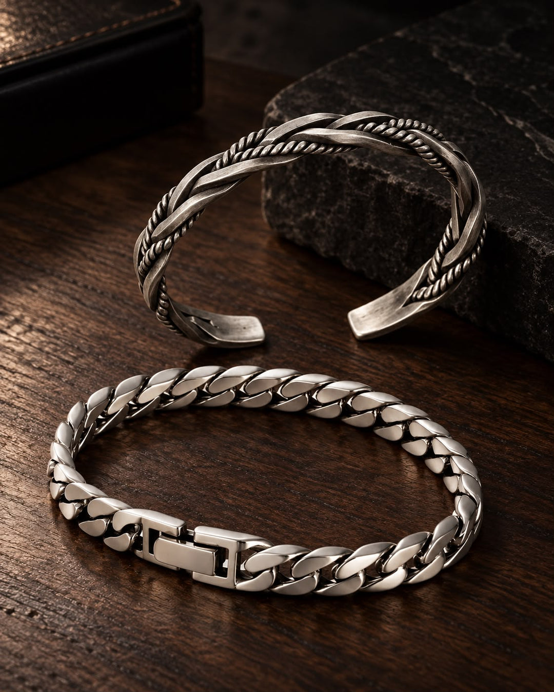 Men's Braided Sterling Silver Cuff Bracelet