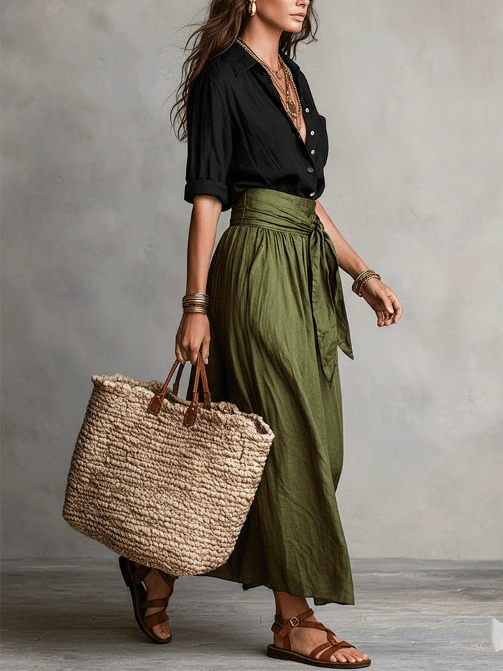 Véro™ | Two-Piece Set: Black Top and Midi Skirt