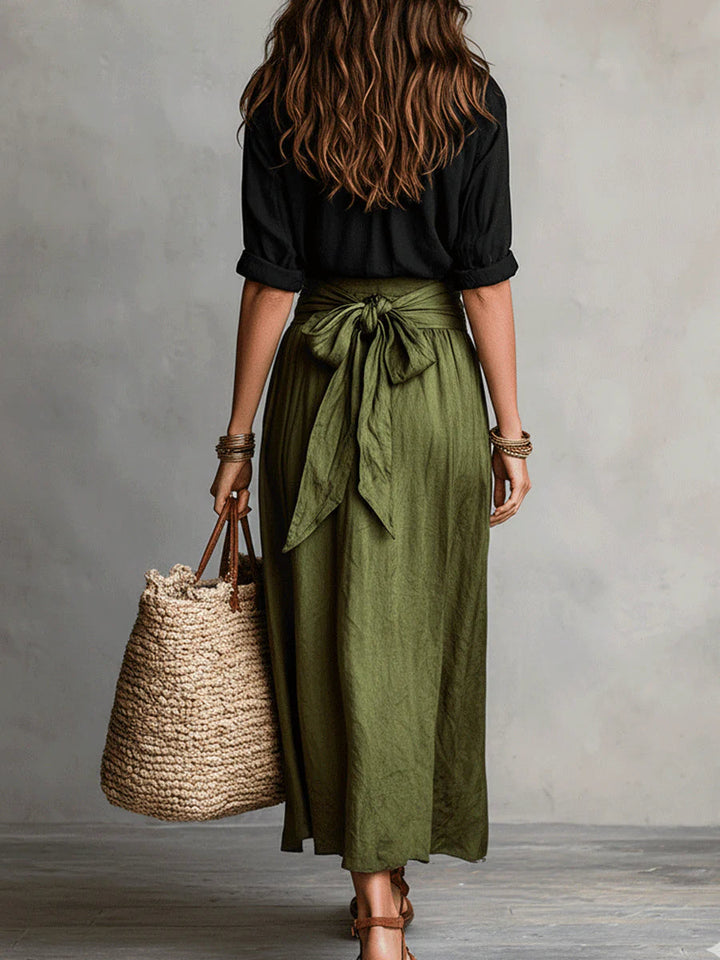 Véro™ | Two-Piece Set: Black Top and Midi Skirt