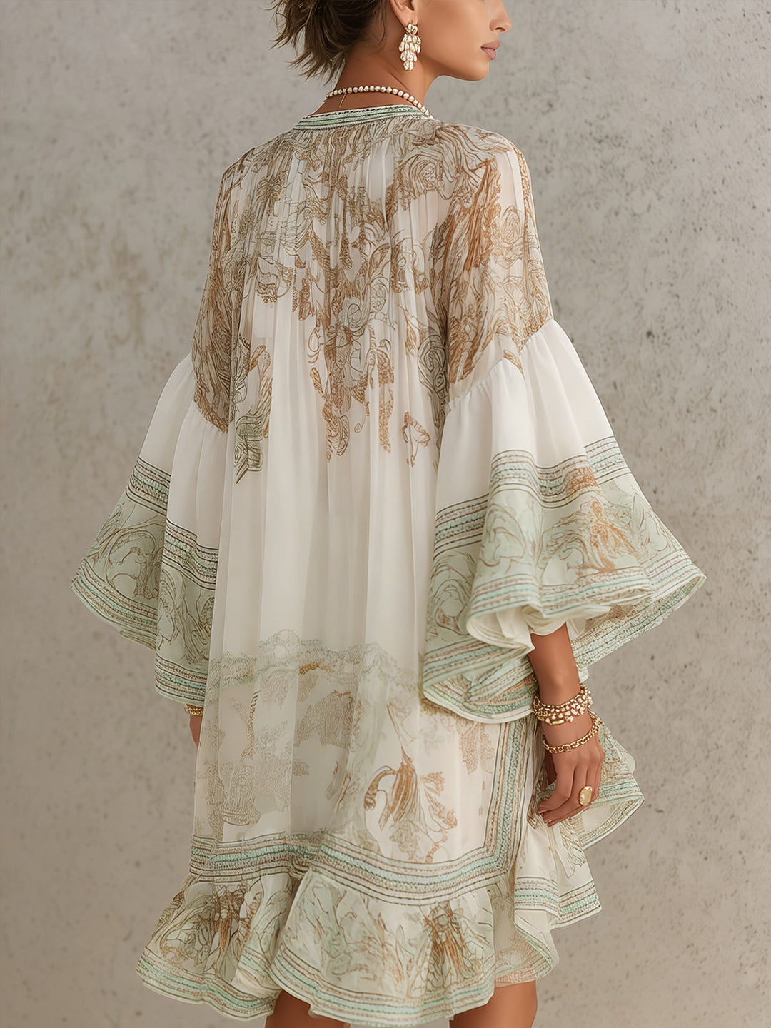 Sage Baroque Ruffle Chiffon Mini Dress