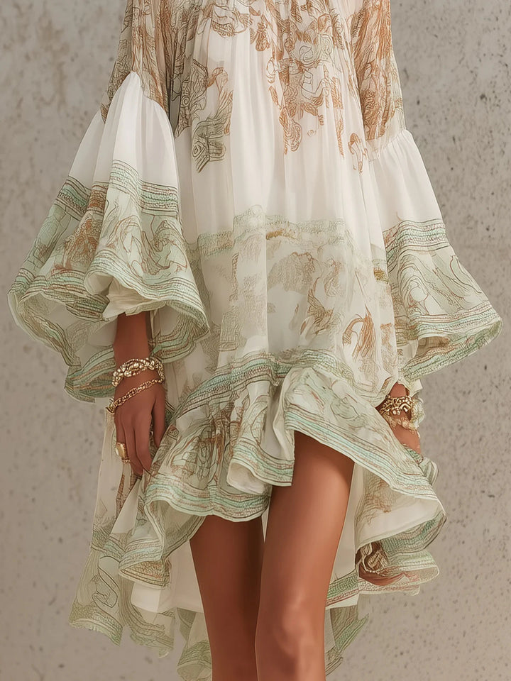 Sage Baroque Ruffle Chiffon Mini Dress