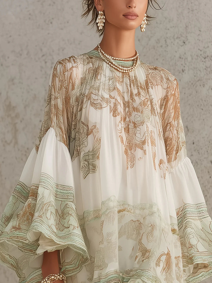 Sage Baroque Ruffle Chiffon Mini Dress