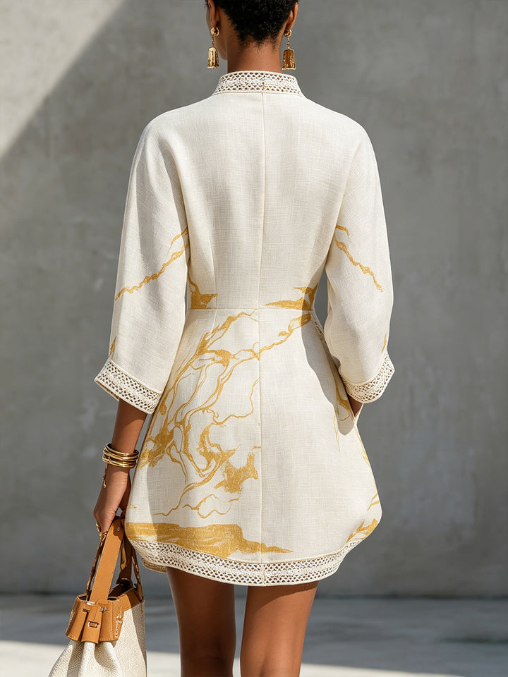 Ivory & Gold Crochet-Lace V-Neck Mini Dress