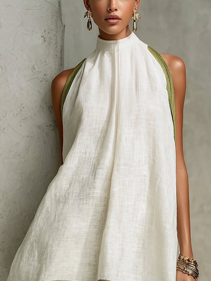 White & Olive Botanical A-Line Mini Dress