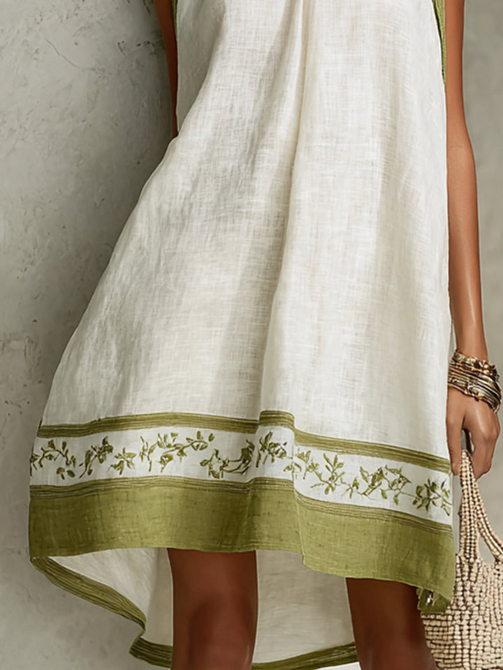 White & Olive Botanical A-Line Mini Dress