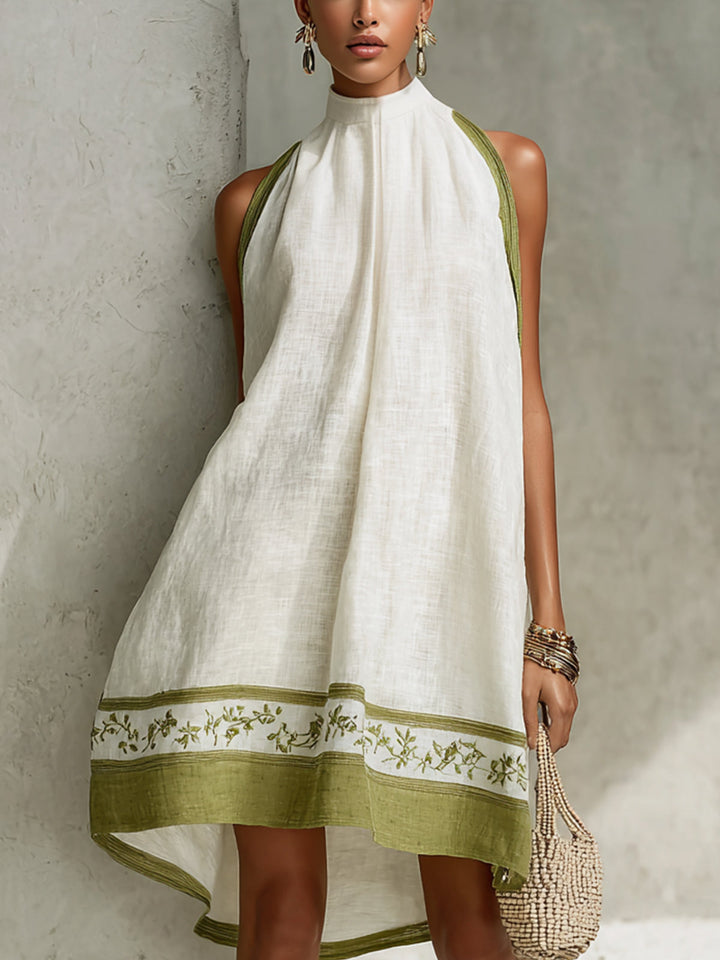 White & Olive Botanical A-Line Mini Dress