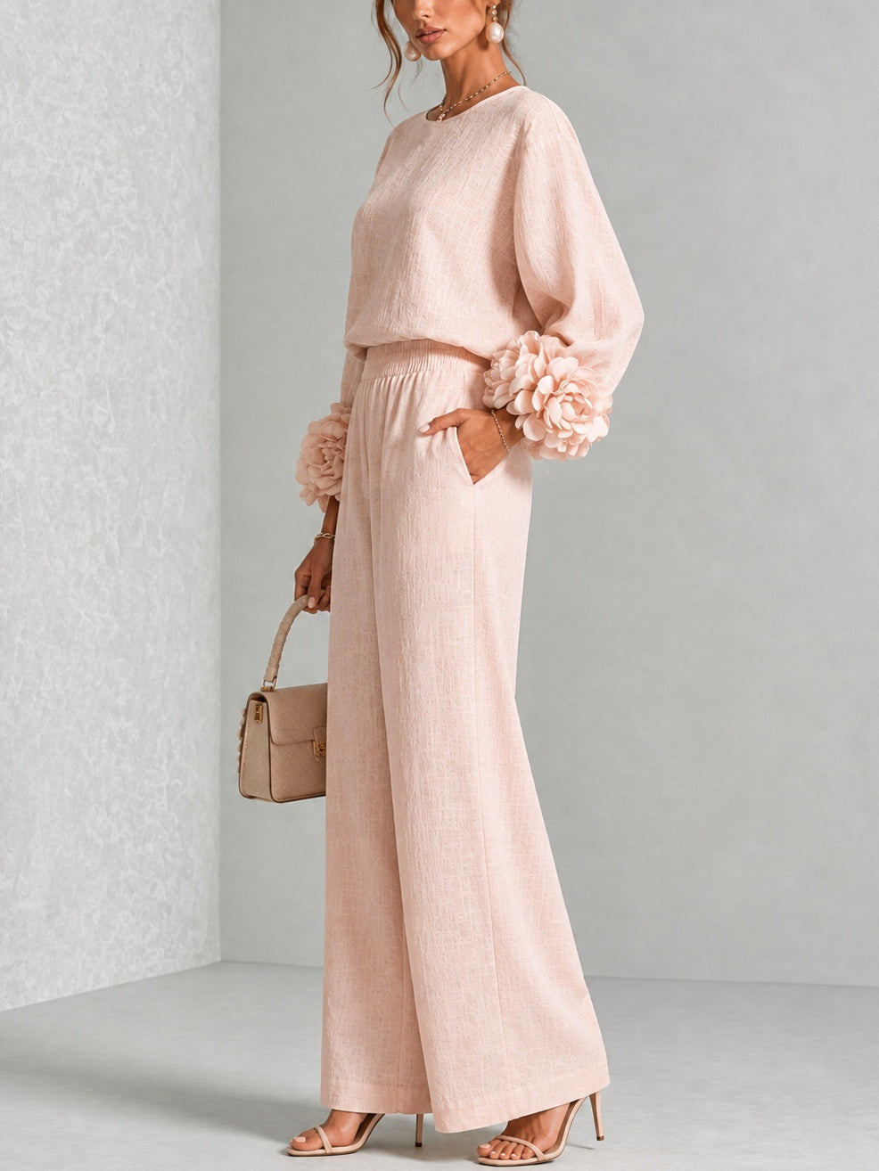Evelyn | Elegant Floral-Cuff Trouser Set