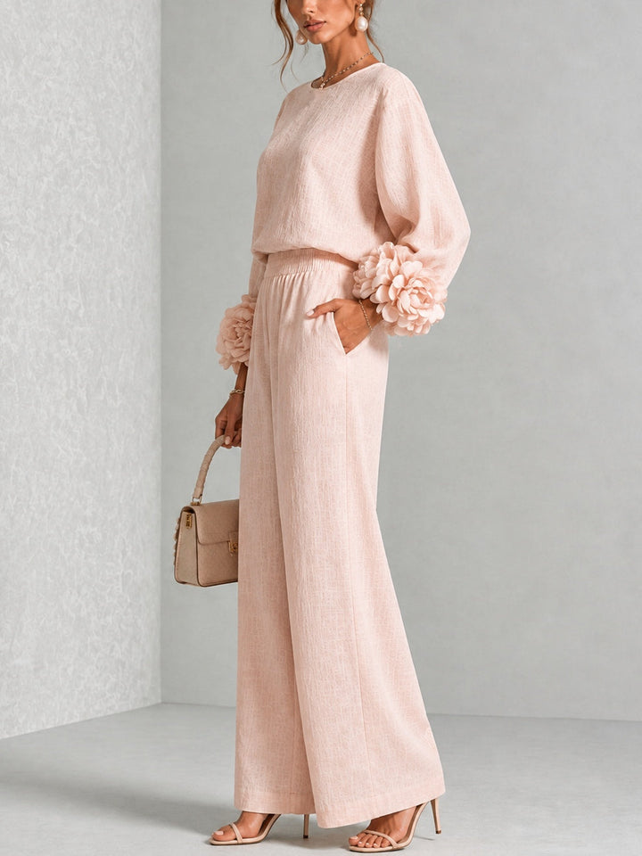 Evelyn | Elegant Floral-Cuff Trouser Set