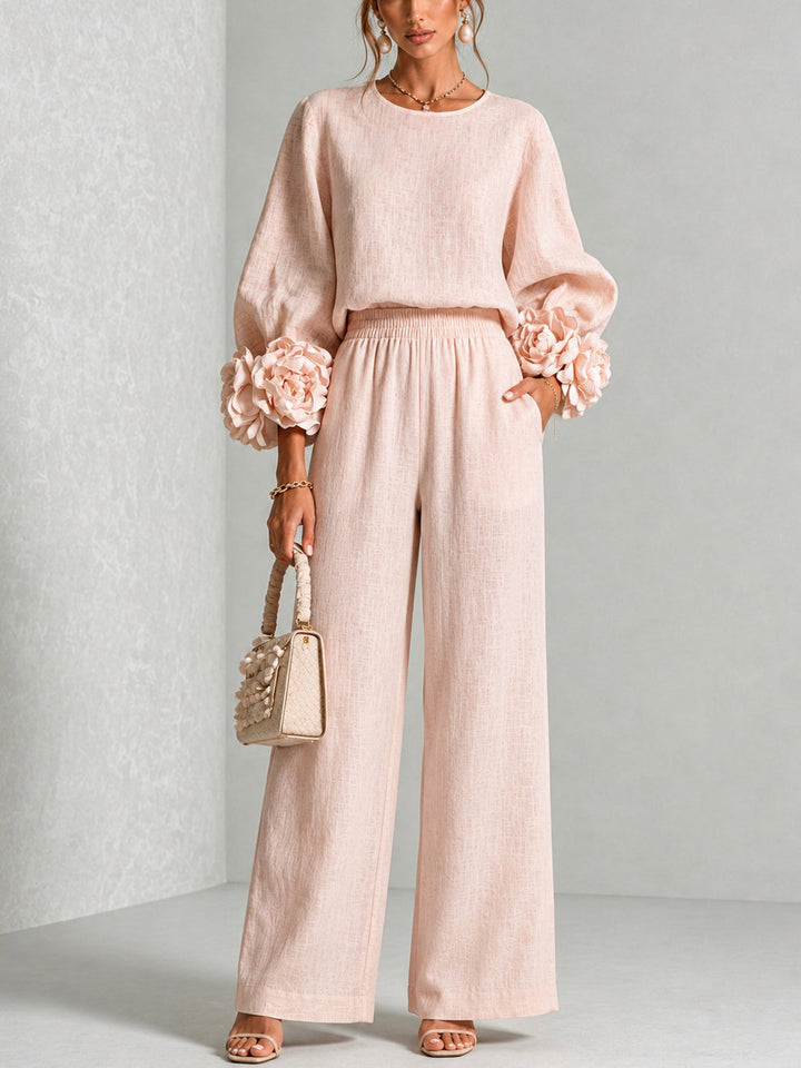 Evelyn | Elegant Floral-Cuff Trouser Set