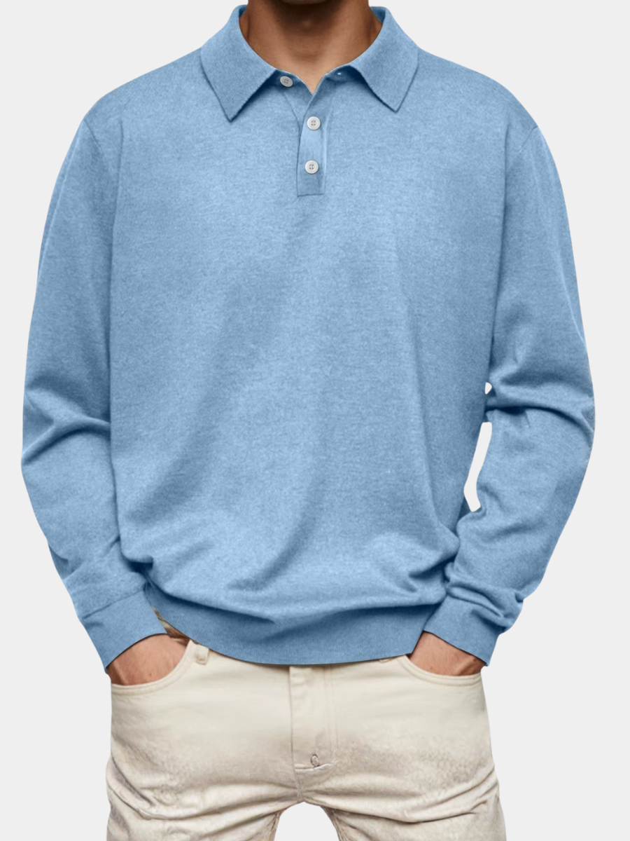 Men’s Patterned-Collar Long-Sleeve Polo Shirt