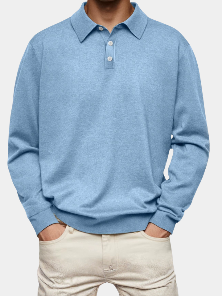 Men’s Patterned-Collar Long-Sleeve Polo Shirt