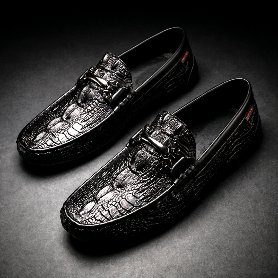 Vareno Croc-Embossed Leather Loafers