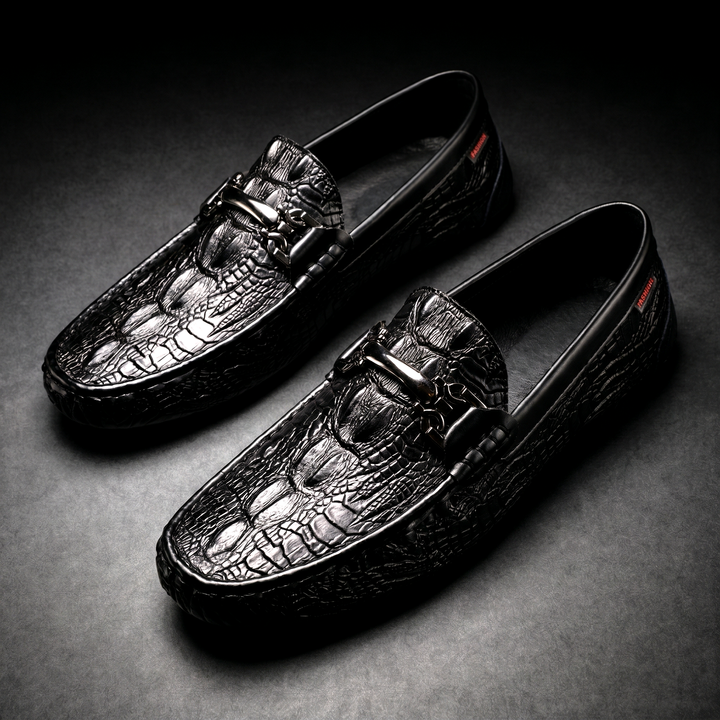 Vareno Croc-Embossed Leather Loafers