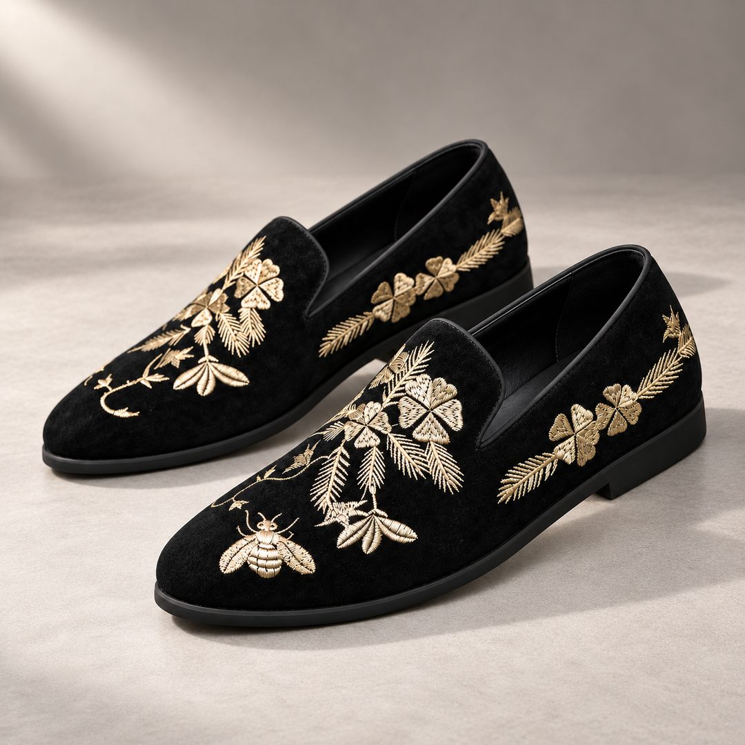 Alessandro Embroidered Men’s Loafers – men's loafer in a refined shadow stone studio setting