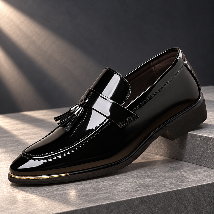 Alistair Leather Pointed-Toe Dress Loafers in a charcoal stone studio