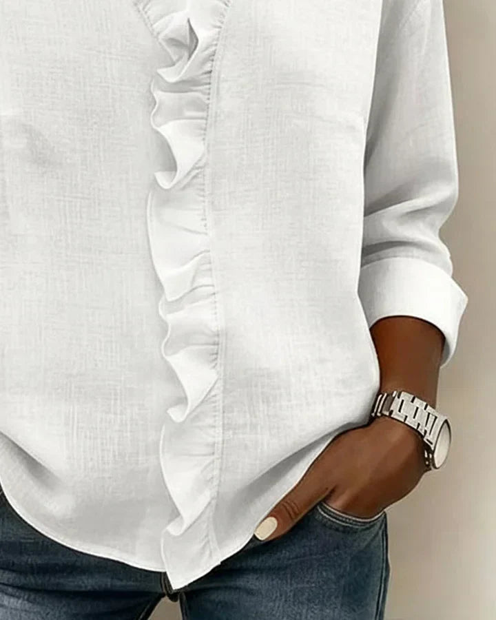 Aletta | Blouse with Ruffles, V-Neck and Long Sleeves