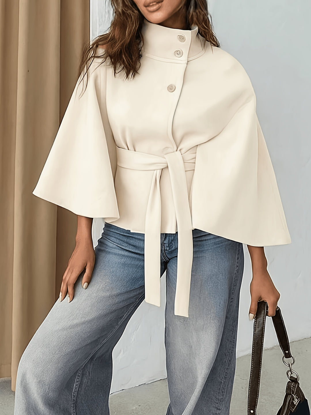 Elodie Button-Front Cape Coat