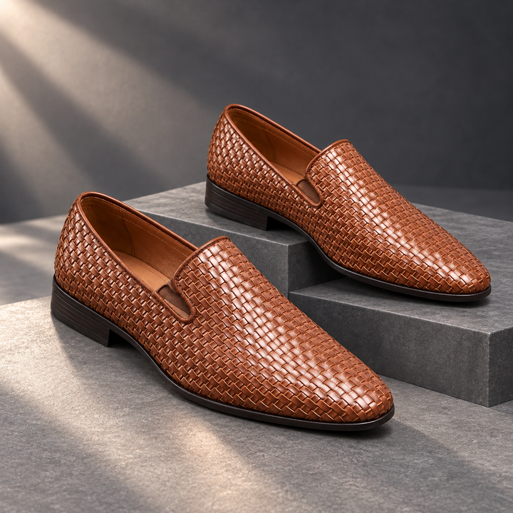 Bellamy Woven Comfort Loafers in brown, charcoal studio
