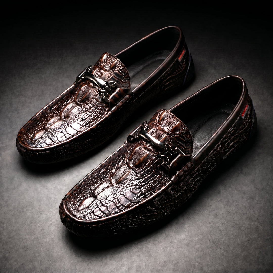 Vareno Croc-Embossed Leather Loafers