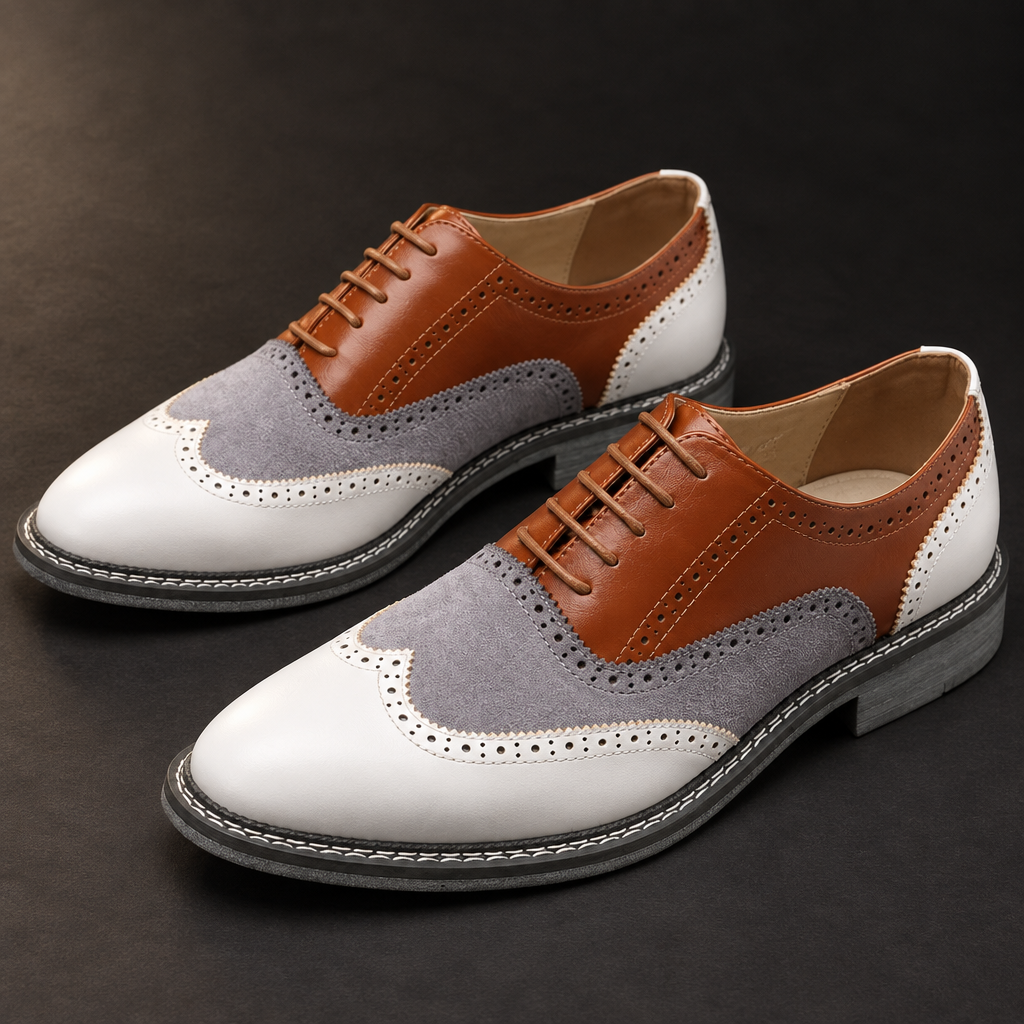 Gio Moretti Three-Tone Leather Brogue Oxfords