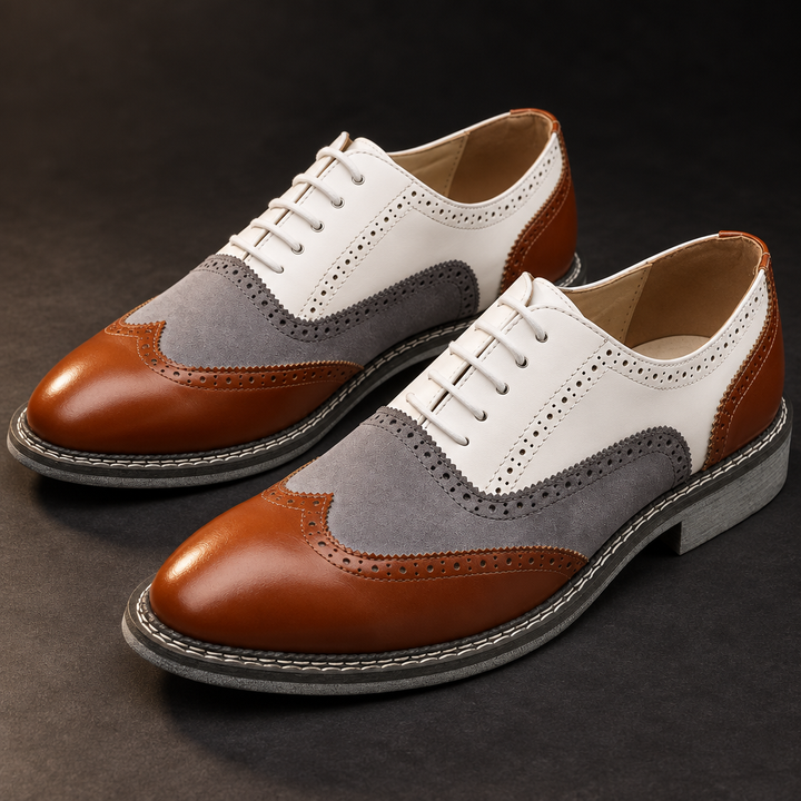Gio Moretti Three-Tone Leather Brogue Oxfords