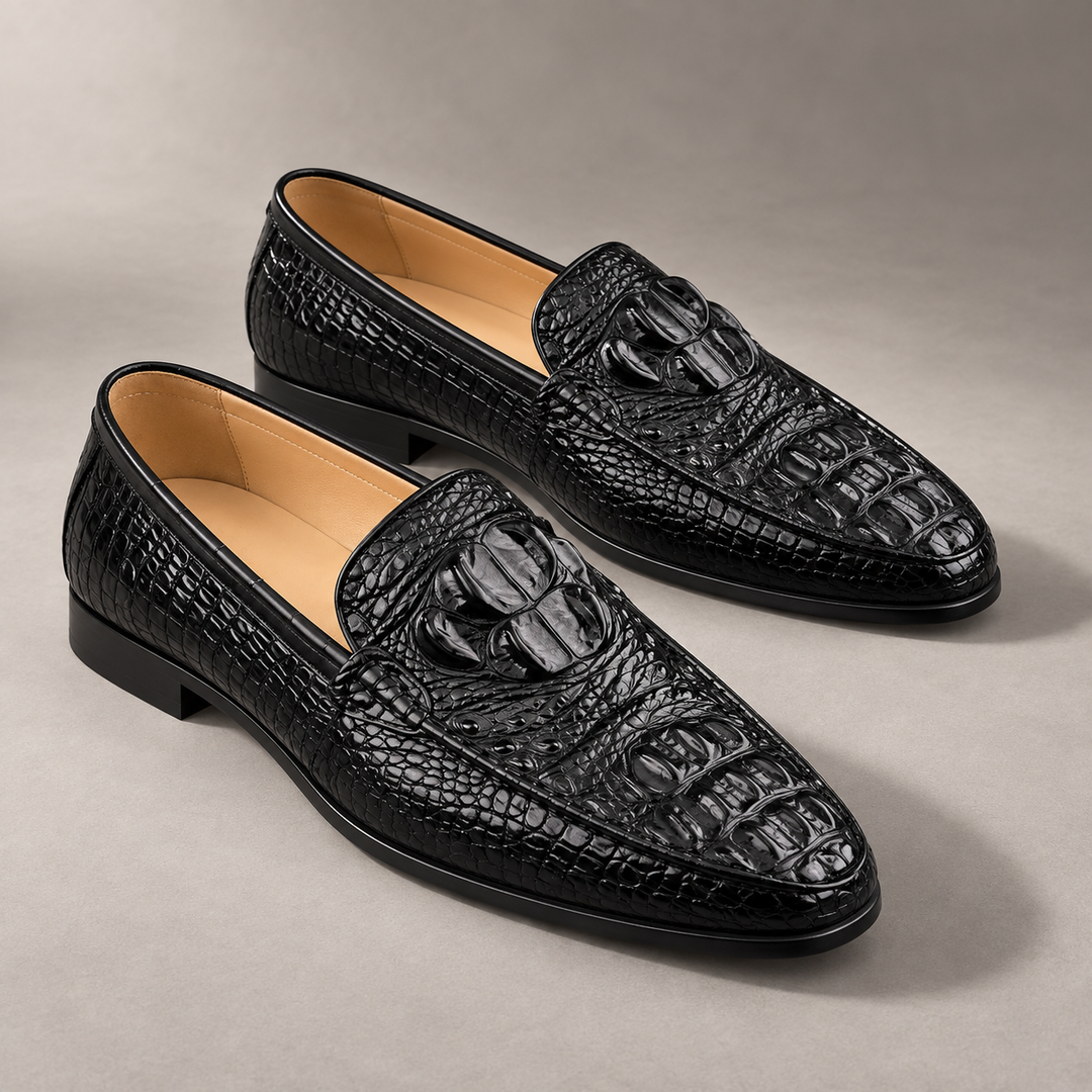 Cavendish | Distinctive Croc-Effect Loafers – men's loafer in a refined shadow stone studio setting