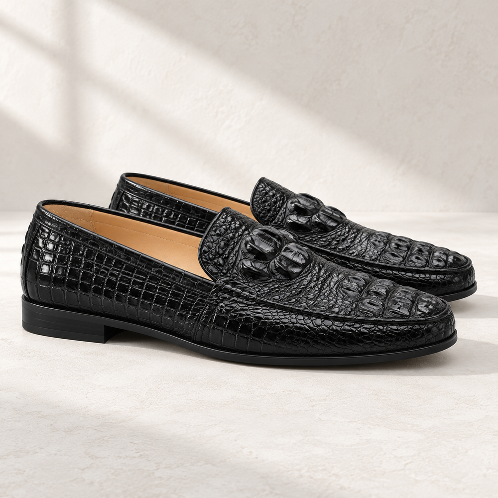 Cavendish Croc-Effect Loafers – side studio view