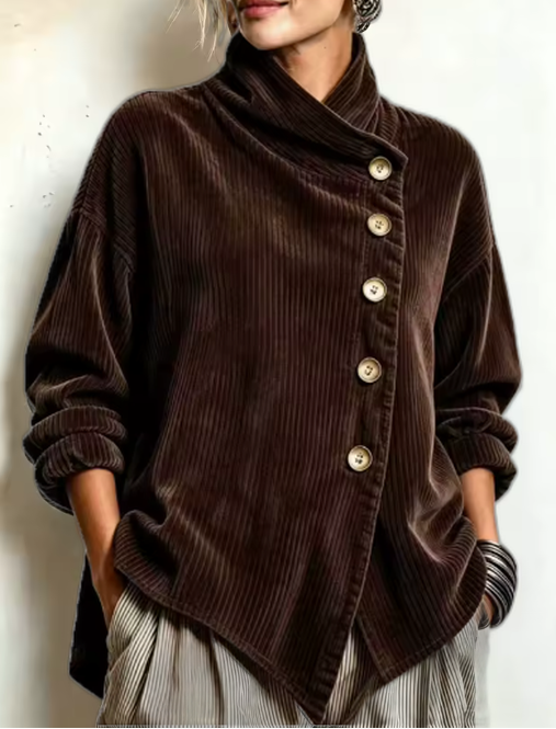 Camille Asymmetric High-Neck Corduroy Jacket