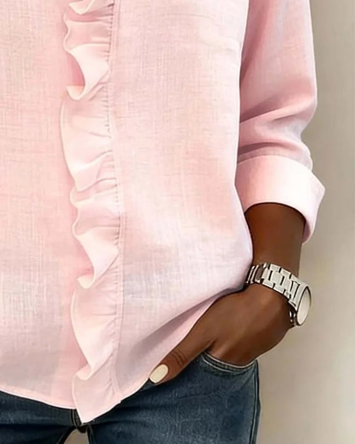 Aletta | Blouse with Ruffles, V-Neck and Long Sleeves