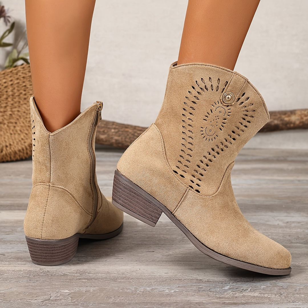 Sienna Perforated Western Ankle Boots